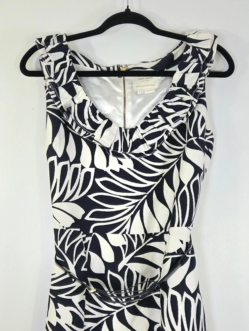 KATE SPADE NEW YORK STELLA 100% SILK RUFFLE SHEATH DRESS.